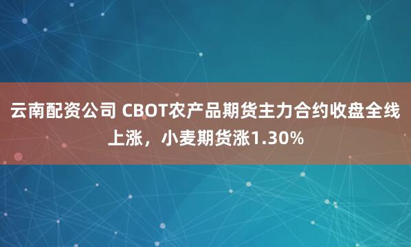 云南配资公司 CBOT农产品期货主力合约收盘全线上涨，小麦期货涨1.30%